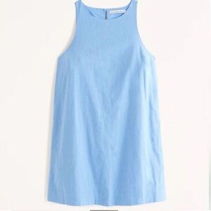 Abercrombie & Fitch High-Neck Linen Blend Mini Dress Blue